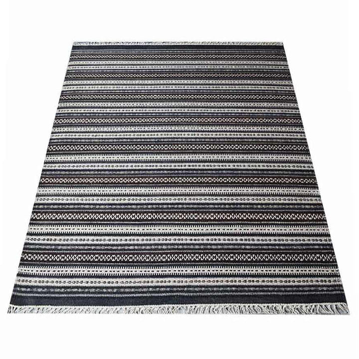 Hand Woven Flat Weave Kilim Wool Area Rug Contemporary Charcoal White D00119