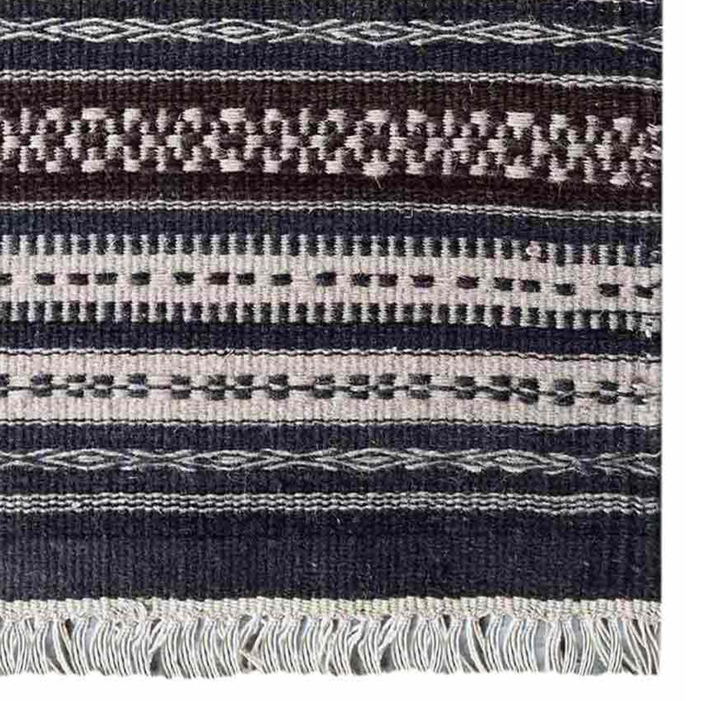Hand Woven Flat Weave Kilim Wool Area Rug Contemporary Charcoal White D00119