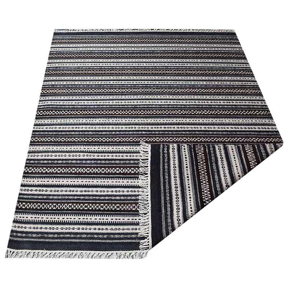 Hand Woven Flat Weave Kilim Wool Area Rug Contemporary Charcoal White D00119
