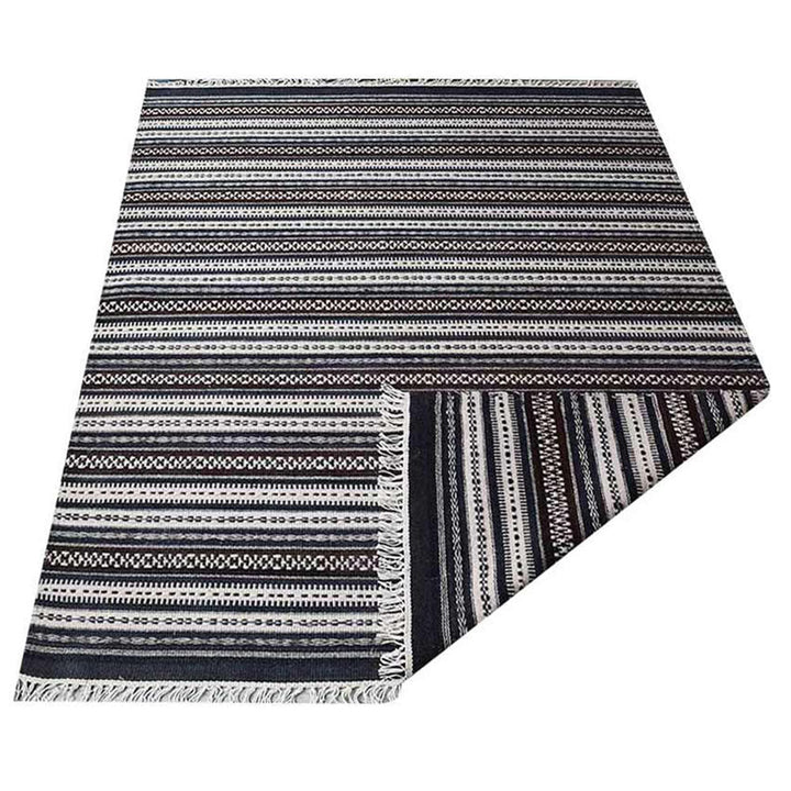 Hand Woven Flat Weave Kilim Wool Area Rug Contemporary Charcoal White D00119
