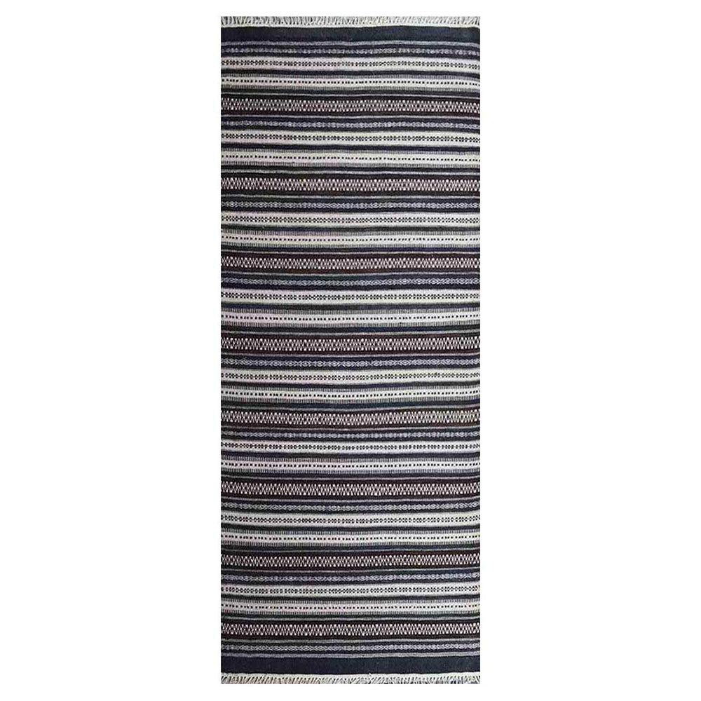 Hand Woven Flat Weave Kilim Wool Area Rug Contemporary Charcoal White D00119