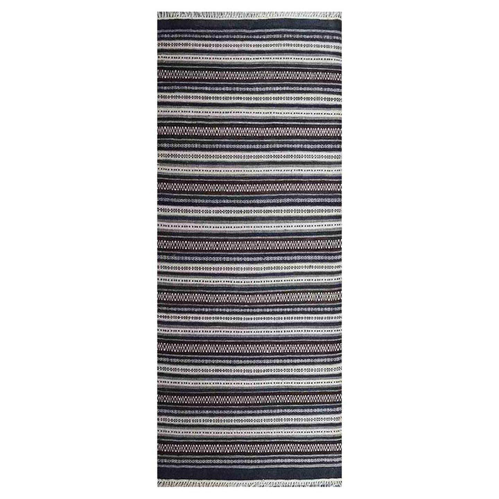 Hand Woven Flat Weave Kilim Wool Area Rug Contemporary Charcoal White D00119