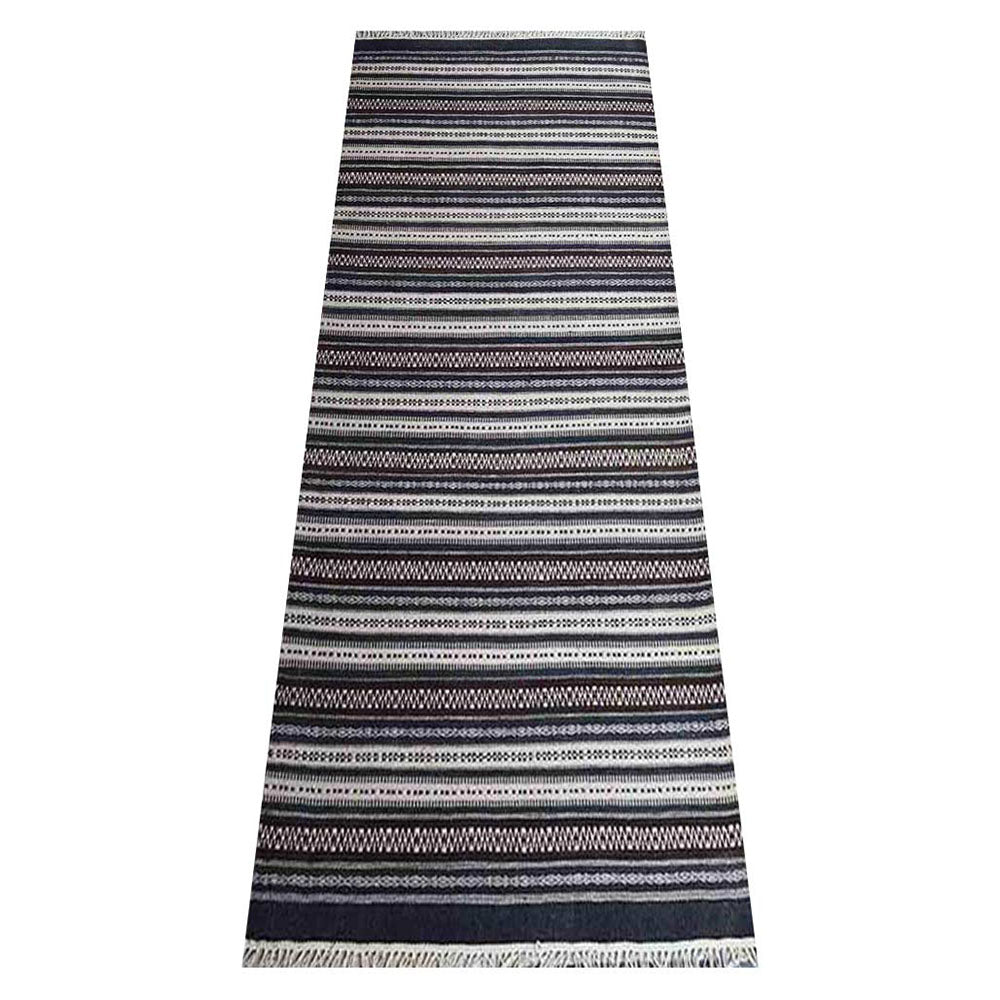 Hand Woven Flat Weave Kilim Wool Area Rug Contemporary Charcoal White D00119