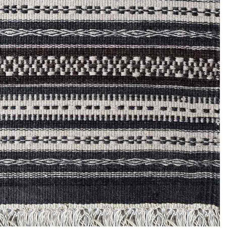 Hand Woven Flat Weave Kilim Wool Area Rug Contemporary Charcoal White D00119