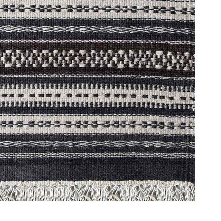 Hand Woven Flat Weave Kilim Wool Area Rug Contemporary Charcoal White D00119