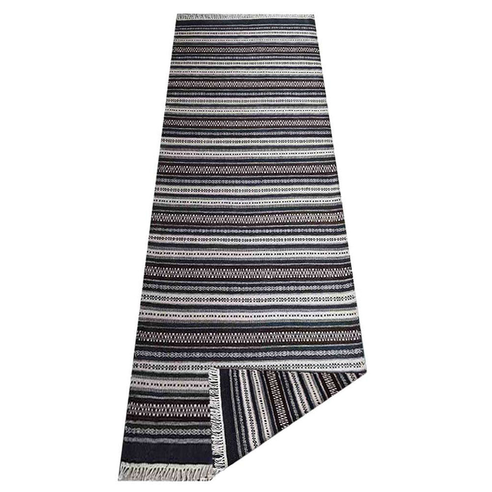 Hand Woven Flat Weave Kilim Wool Area Rug Contemporary Charcoal White D00119