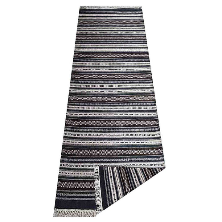 Hand Woven Flat Weave Kilim Wool Area Rug Contemporary Charcoal White D00119