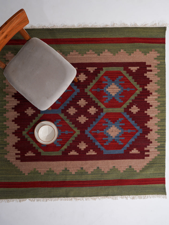 Heritage Mosaic Hand Woven Kilim Wool Flatweave Rug