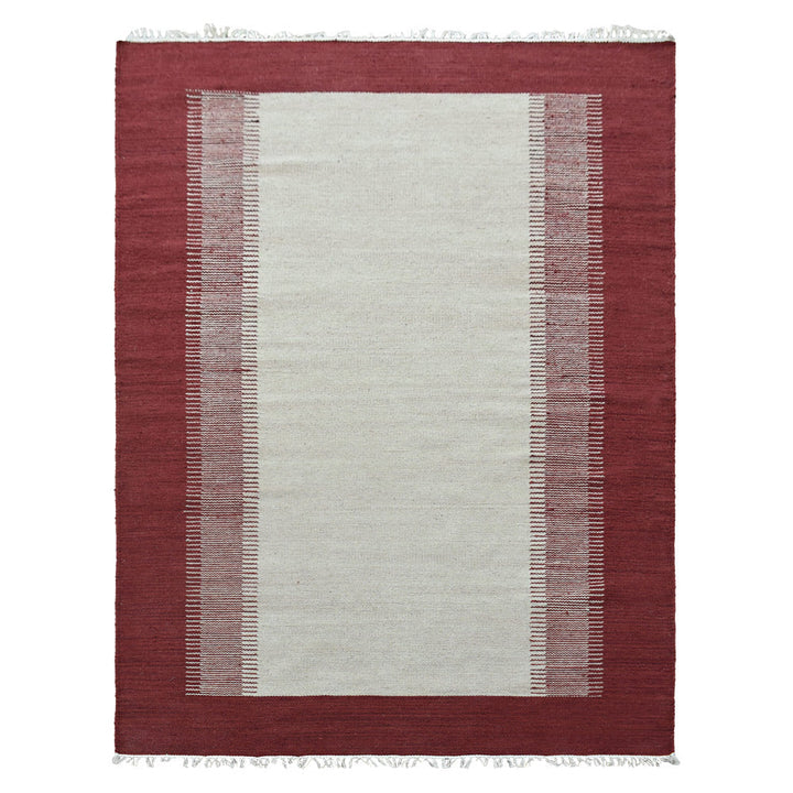 Hand Woven Flat Weave Kilim Wool Area Rug Contemporary Cream Wine D00123