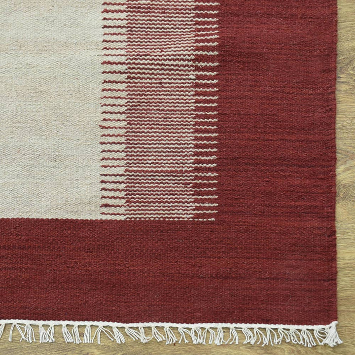 Hand Woven Flat Weave Kilim Wool Area Rug Contemporary Cream Wine D00123