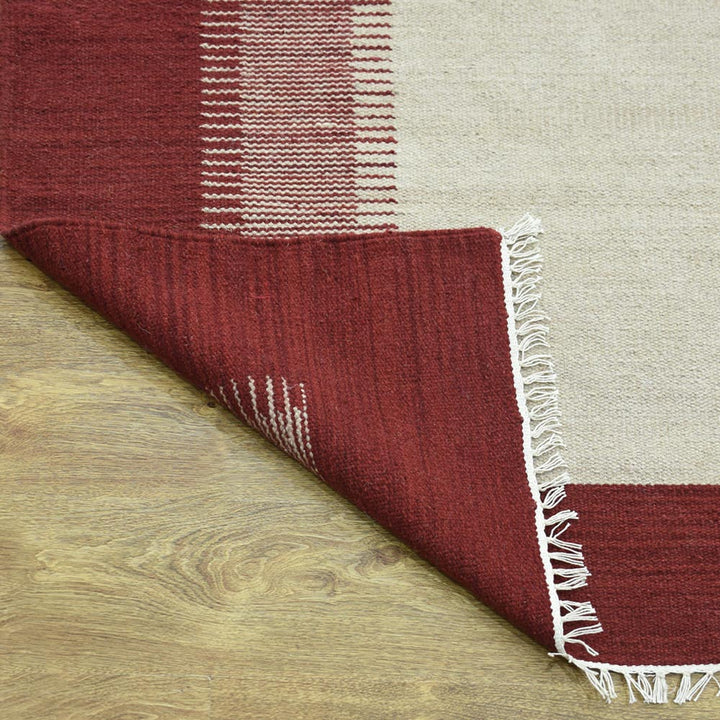 Hand Woven Flat Weave Kilim Wool Area Rug Contemporary Cream Wine D00123