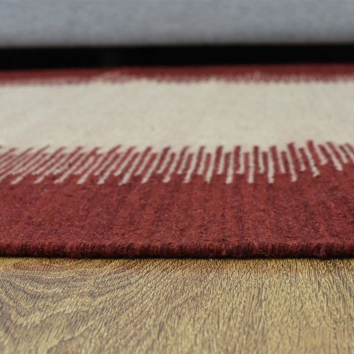 Hand Woven Flat Weave Kilim Wool Area Rug Contemporary Cream Wine D00123