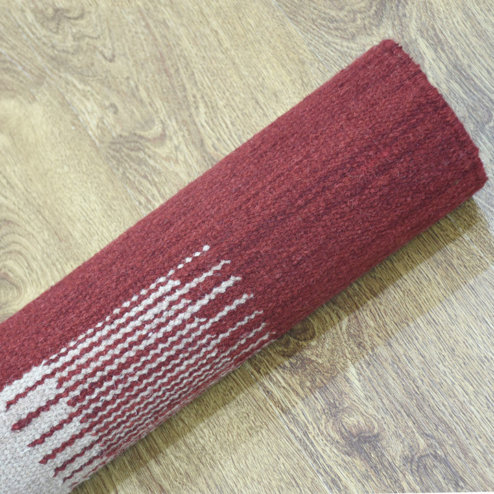 Hand Woven Flat Weave Kilim Wool Area Rug Contemporary Cream Wine D00123