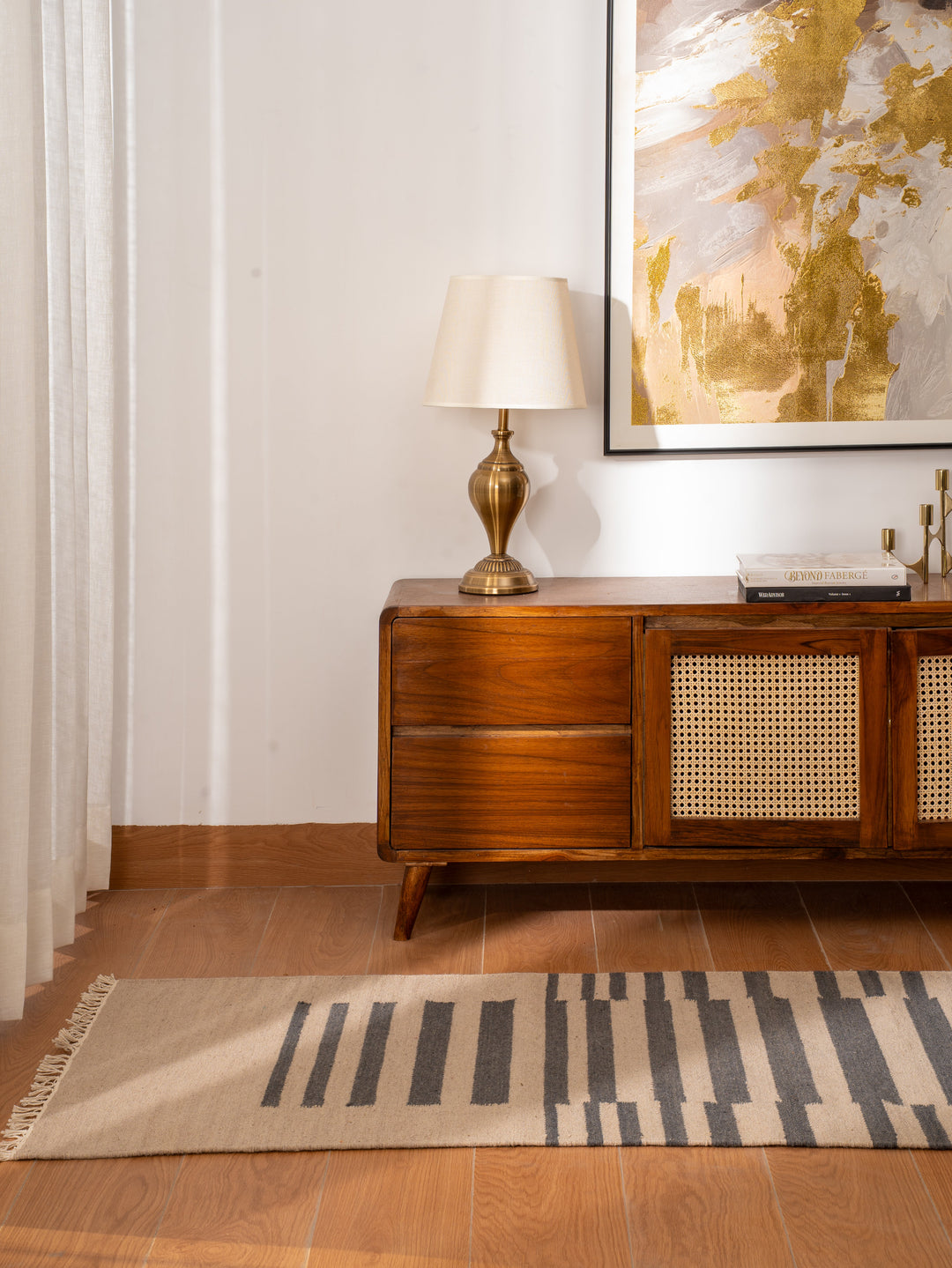 Linear Harmony Hand Woven Kilim Wool Flatweave Rug