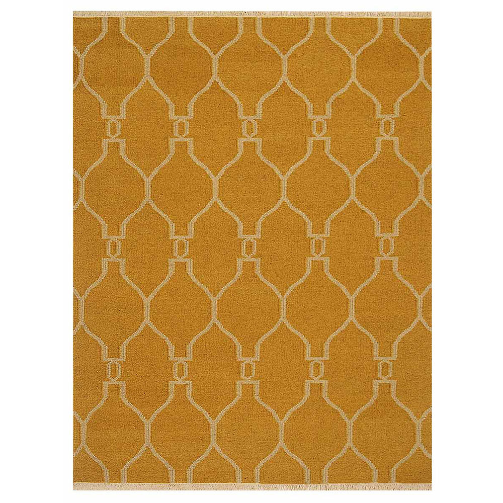 Hand Woven Flat Weave Kilim Wool Area Rug Contemporary Gold D00129
