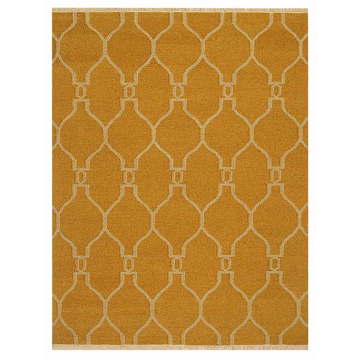 Hand Woven Flat Weave Kilim Wool Area Rug Contemporary Gold D00129