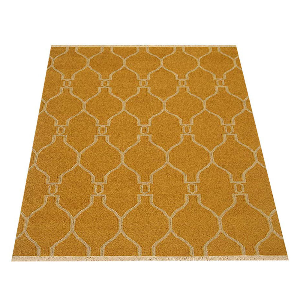 Hand Woven Flat Weave Kilim Wool Area Rug Contemporary Gold D00129