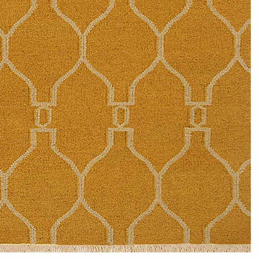 Hand Woven Flat Weave Kilim Wool Area Rug Contemporary Gold D00129