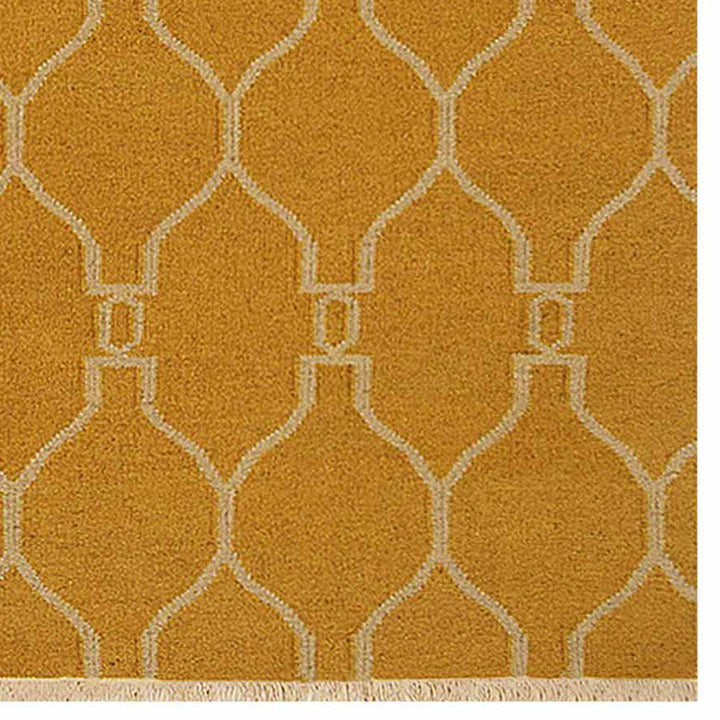 Hand Woven Flat Weave Kilim Wool Area Rug Contemporary Gold D00129