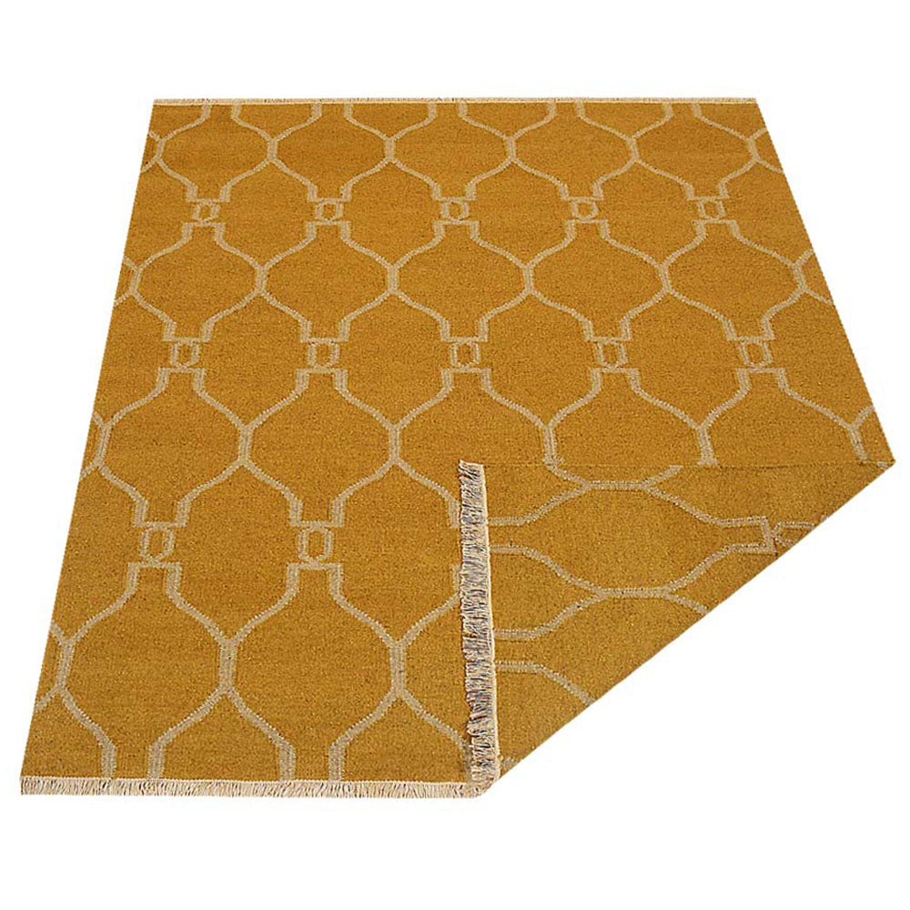 Hand Woven Flat Weave Kilim Wool Area Rug Contemporary Gold D00129
