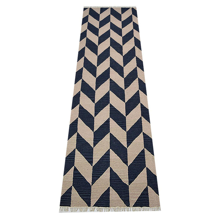 Hand Woven Flat Weave Kilim Wool Area Rug Contemporary Blue White D00133