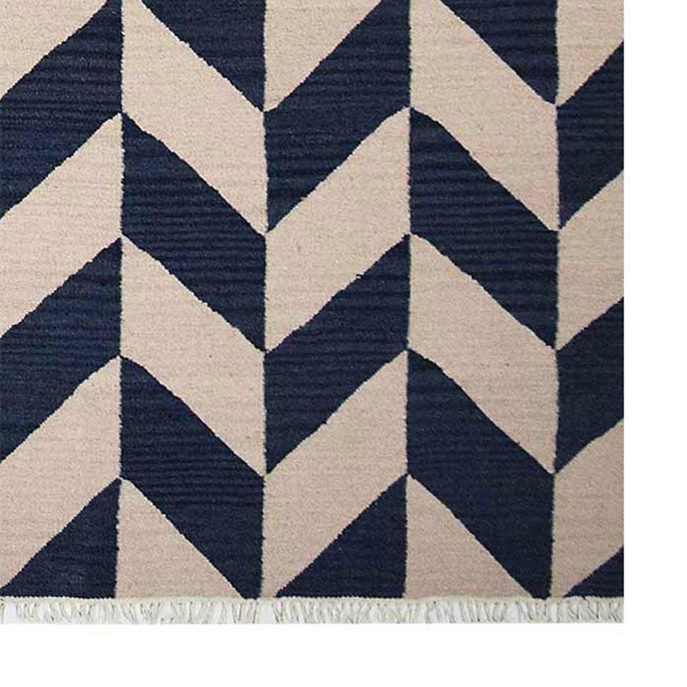Hand Woven Flat Weave Kilim Wool Area Rug Contemporary Blue White D00133