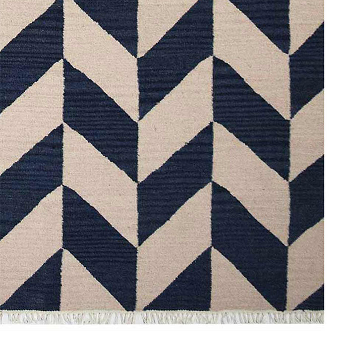 Hand Woven Flat Weave Kilim Wool Area Rug Contemporary Blue White D00133