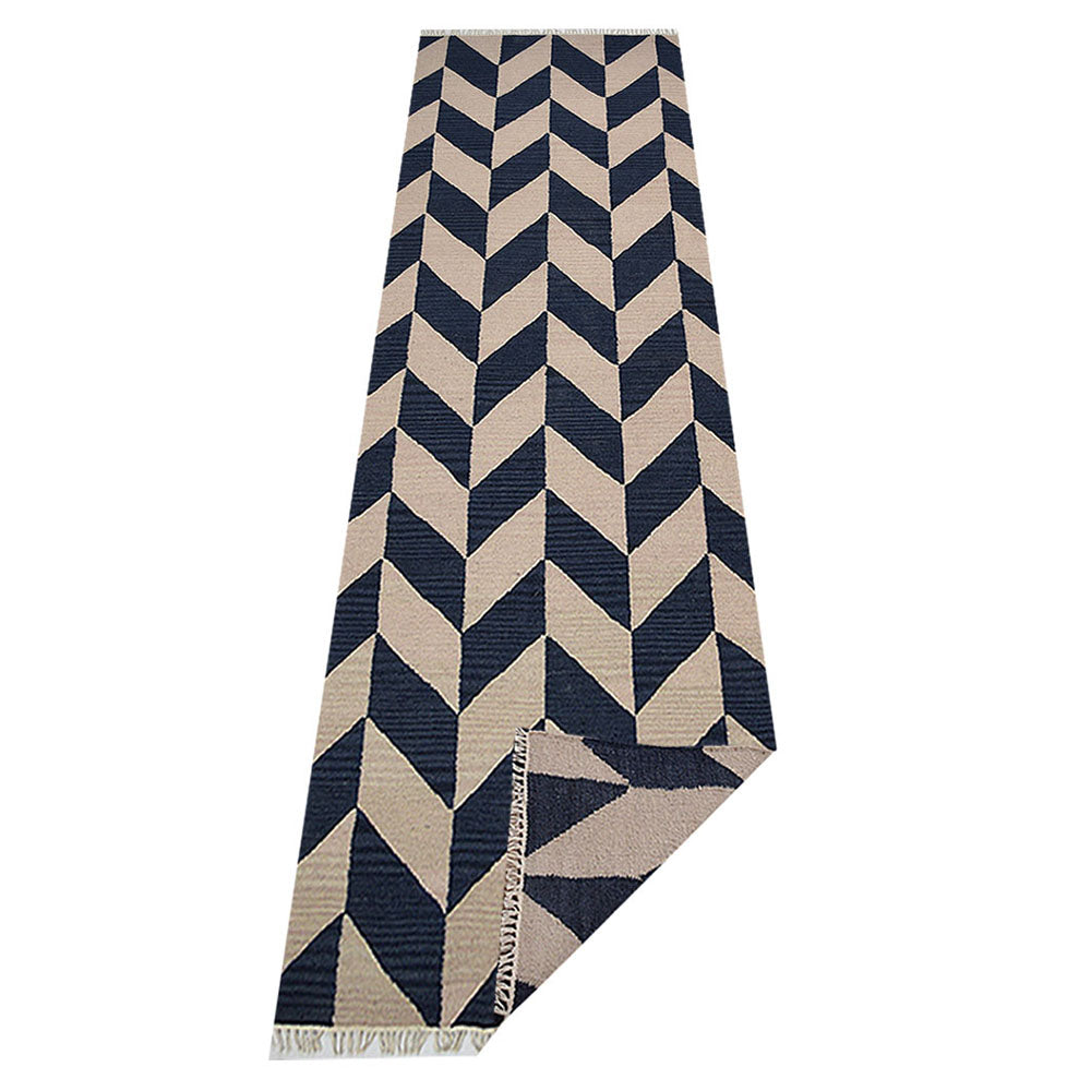 Hand Woven Flat Weave Kilim Wool Area Rug Contemporary Blue White D00133