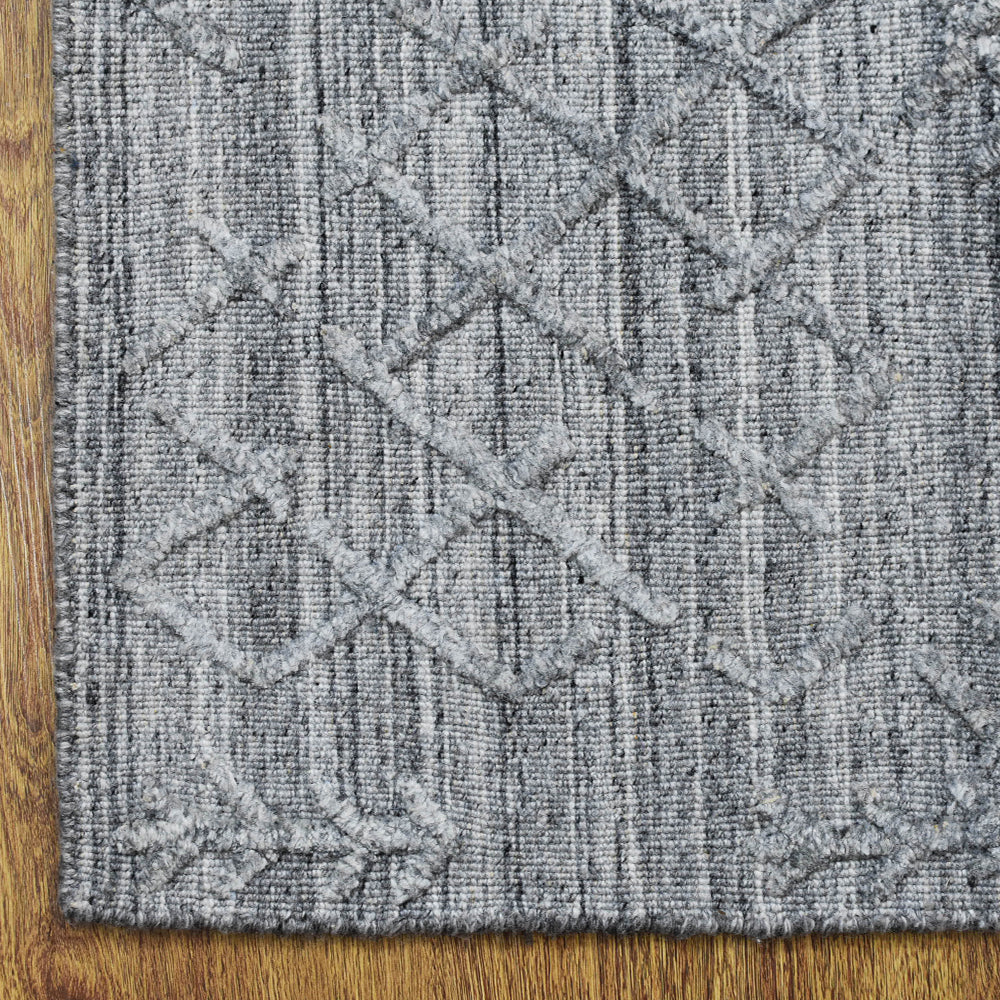 Hand Woven Overtufted Kilim Polypropylene Area Rug Geometric Silver DP0006