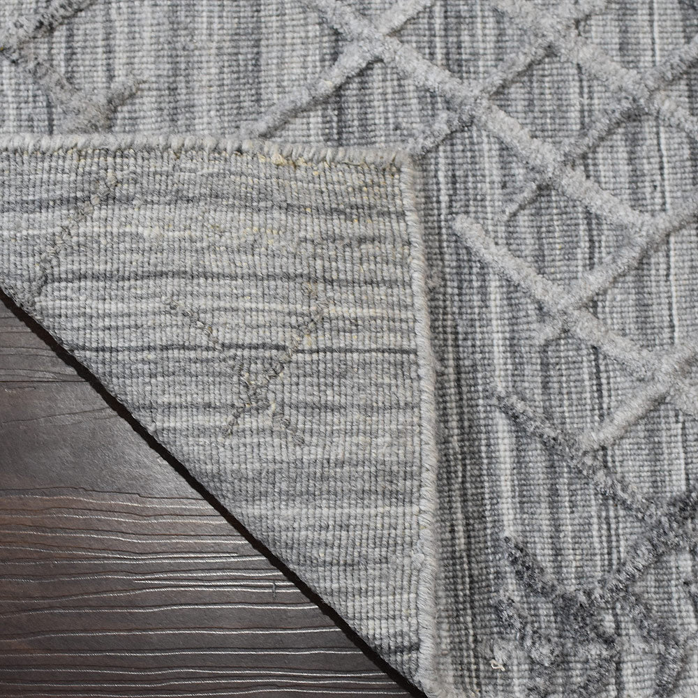Hand Woven Overtufted Kilim Polypropylene Area Rug Geometric Silver DP0006