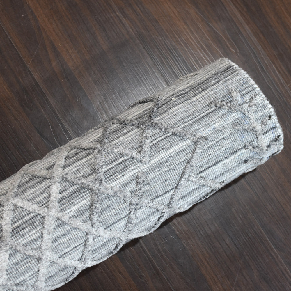 Hand Woven Overtufted Kilim Polypropylene Area Rug Geometric Silver DP0006