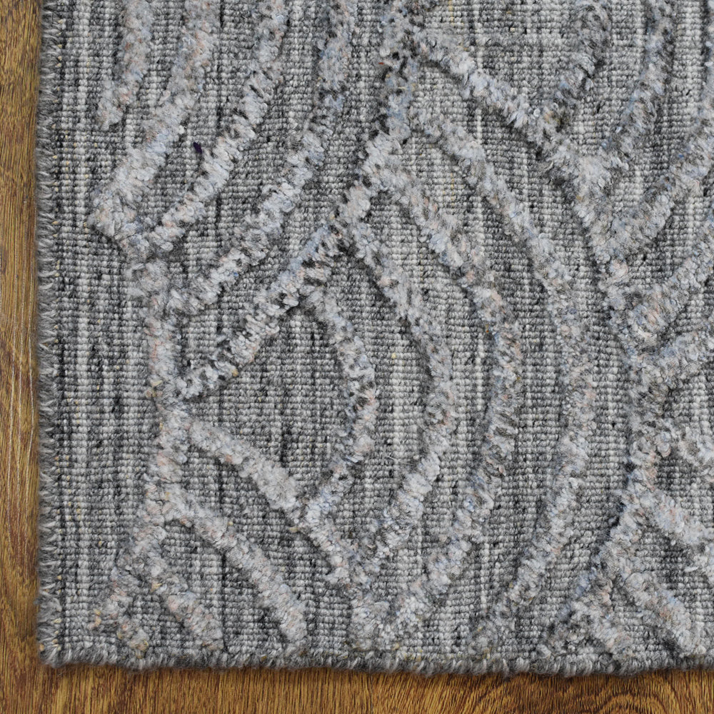 Hand Woven Overtufted Kilim Polypropylene Area Rug Geometric Silver DP0007