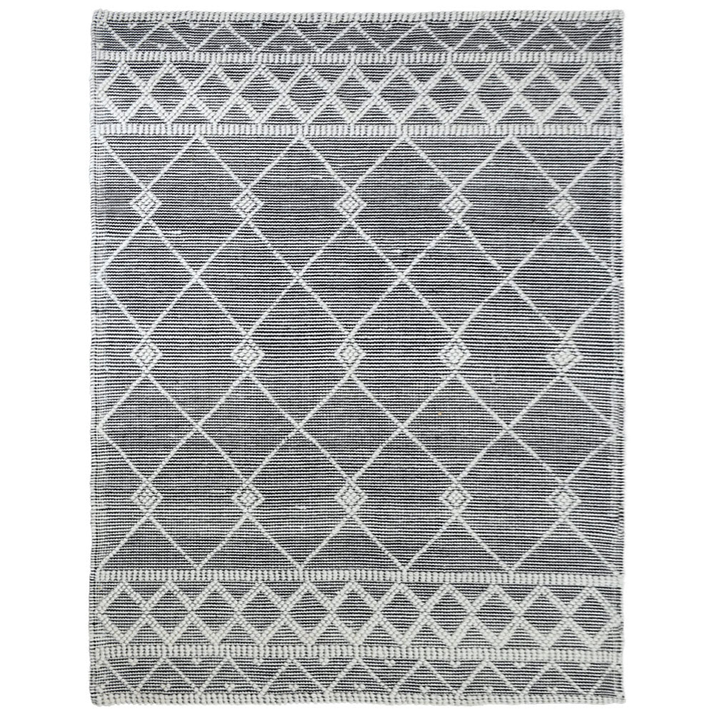 Hand Woven Flat Weave Loop Kilim Wool & Cotton Area Rug Contemporary Black DWC001