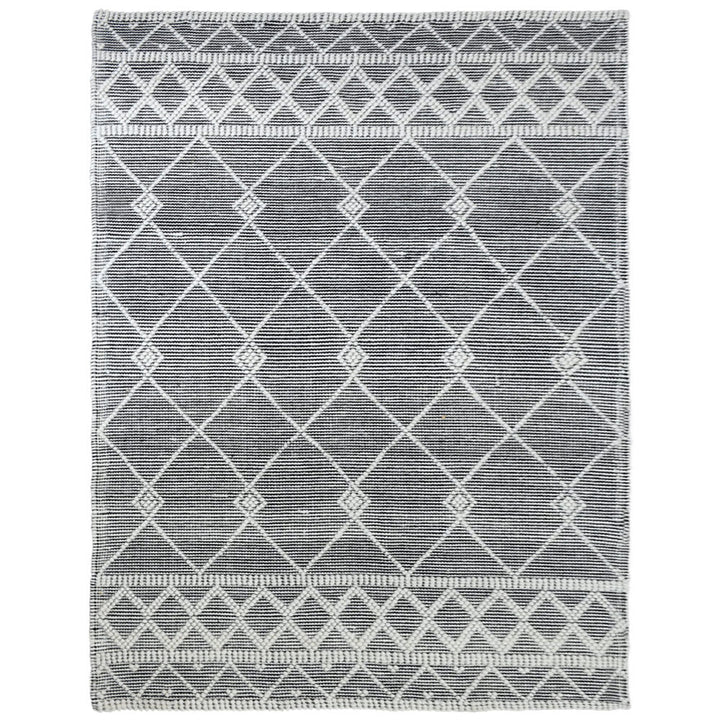 Hand Woven Flat Weave Loop Kilim Wool & Cotton Area Rug Contemporary Black DWC001