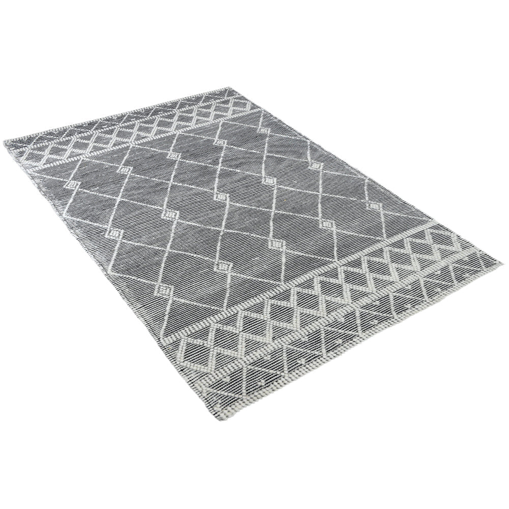 Hand Woven Flat Weave Loop Kilim Wool & Cotton Area Rug Contemporary Black DWC001