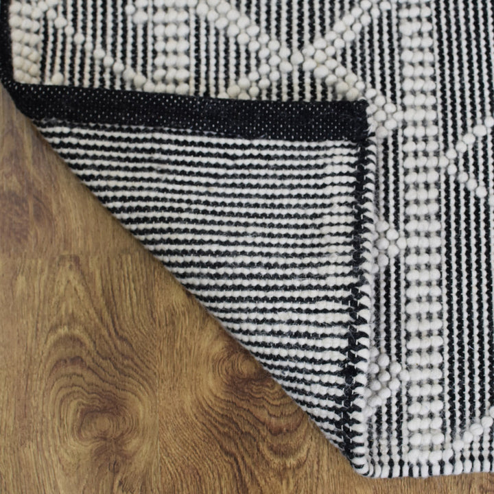 Hand Woven Flat Weave Loop Kilim Wool & Cotton Area Rug Contemporary Black DWC001