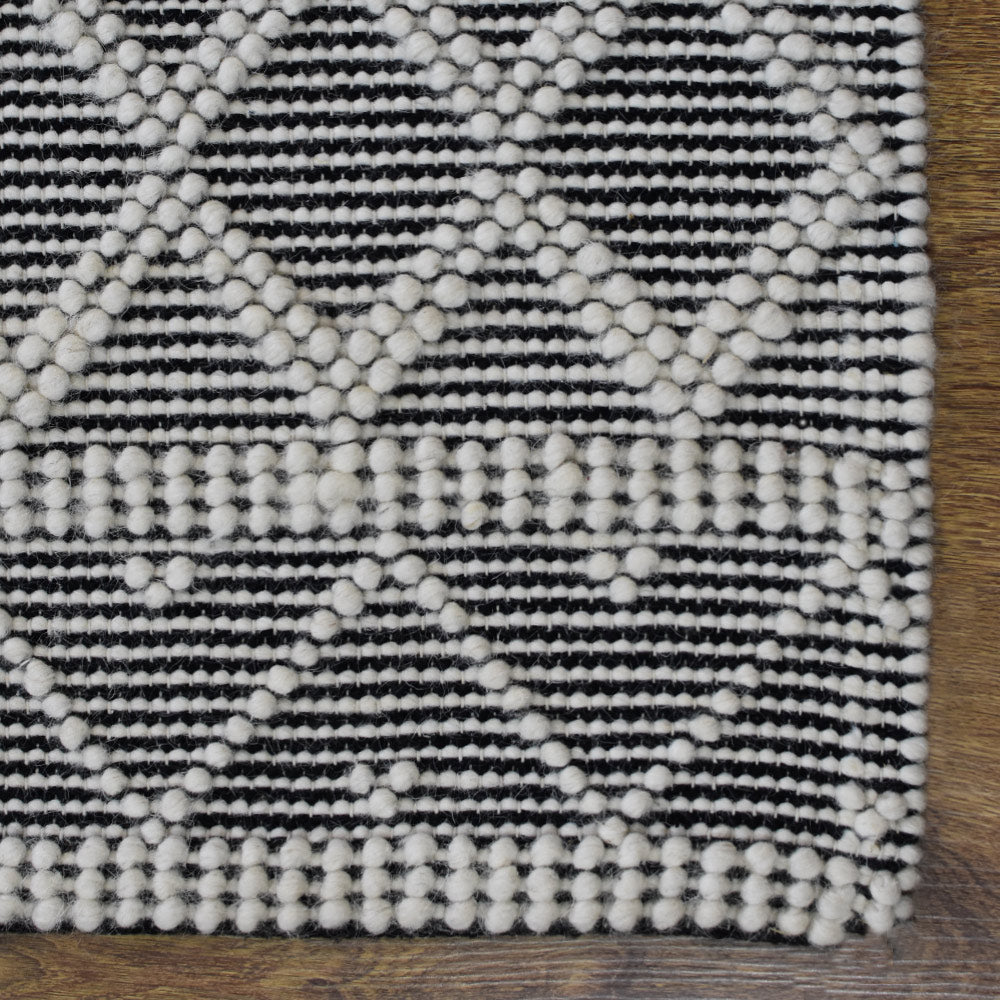 Hand Woven Flat Weave Loop Kilim Wool & Cotton Area Rug Contemporary Black DWC001