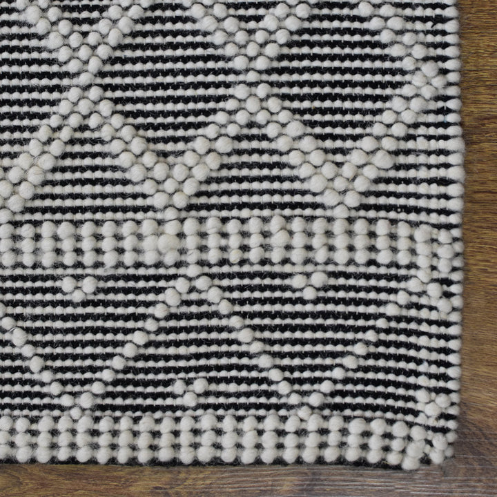 Hand Woven Flat Weave Loop Kilim Wool & Cotton Area Rug Contemporary Black DWC001