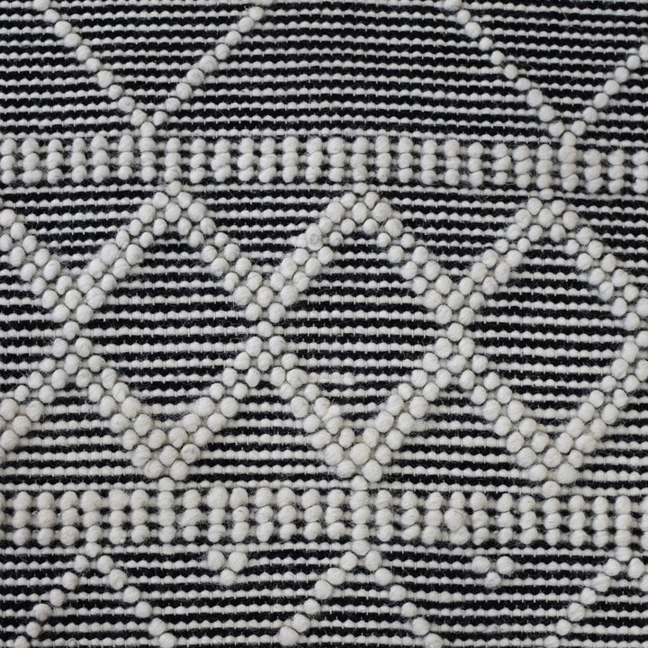 Hand Woven Flat Weave Loop Kilim Wool & Cotton Area Rug Contemporary Black DWC001