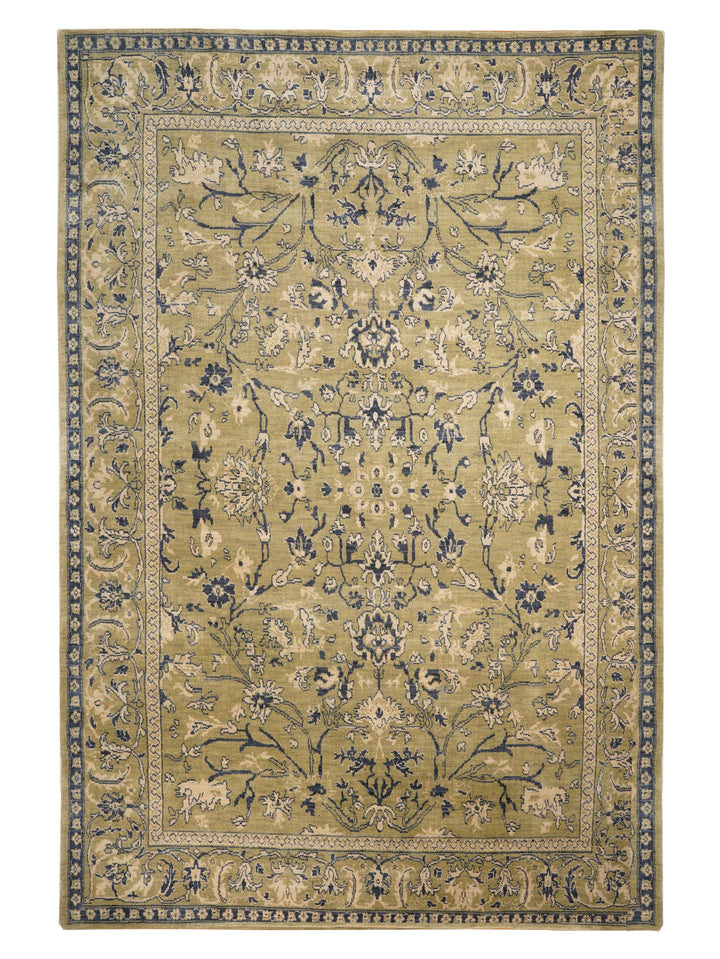 Light Green Classic Oriental Hand-Knotted Wool Rug