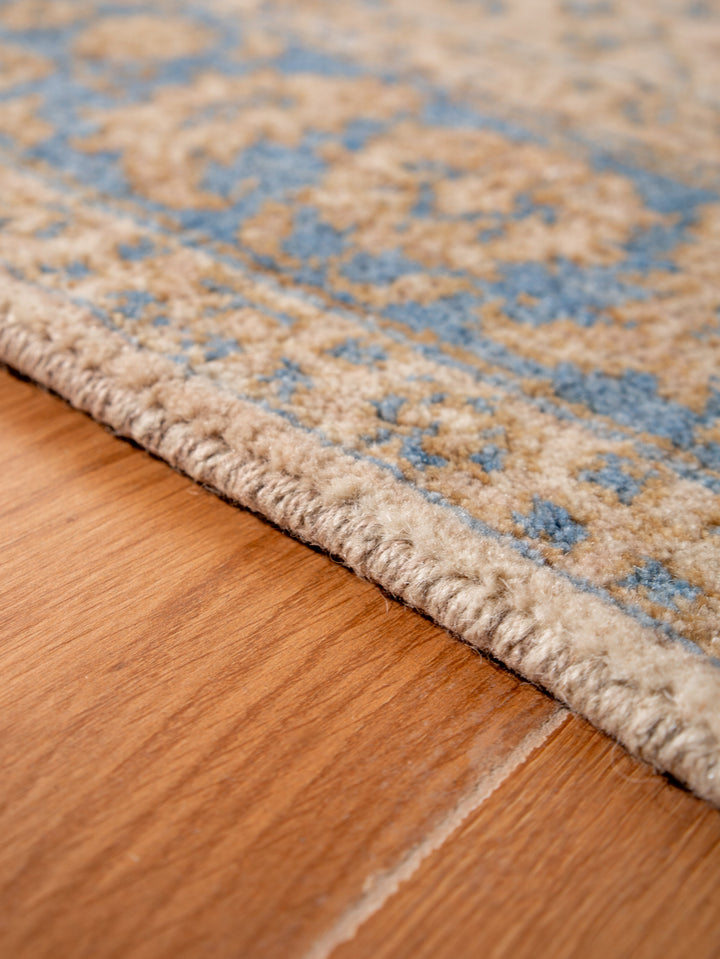 Beige Blue Classic Oriental Hand-Knotted Wool Rug