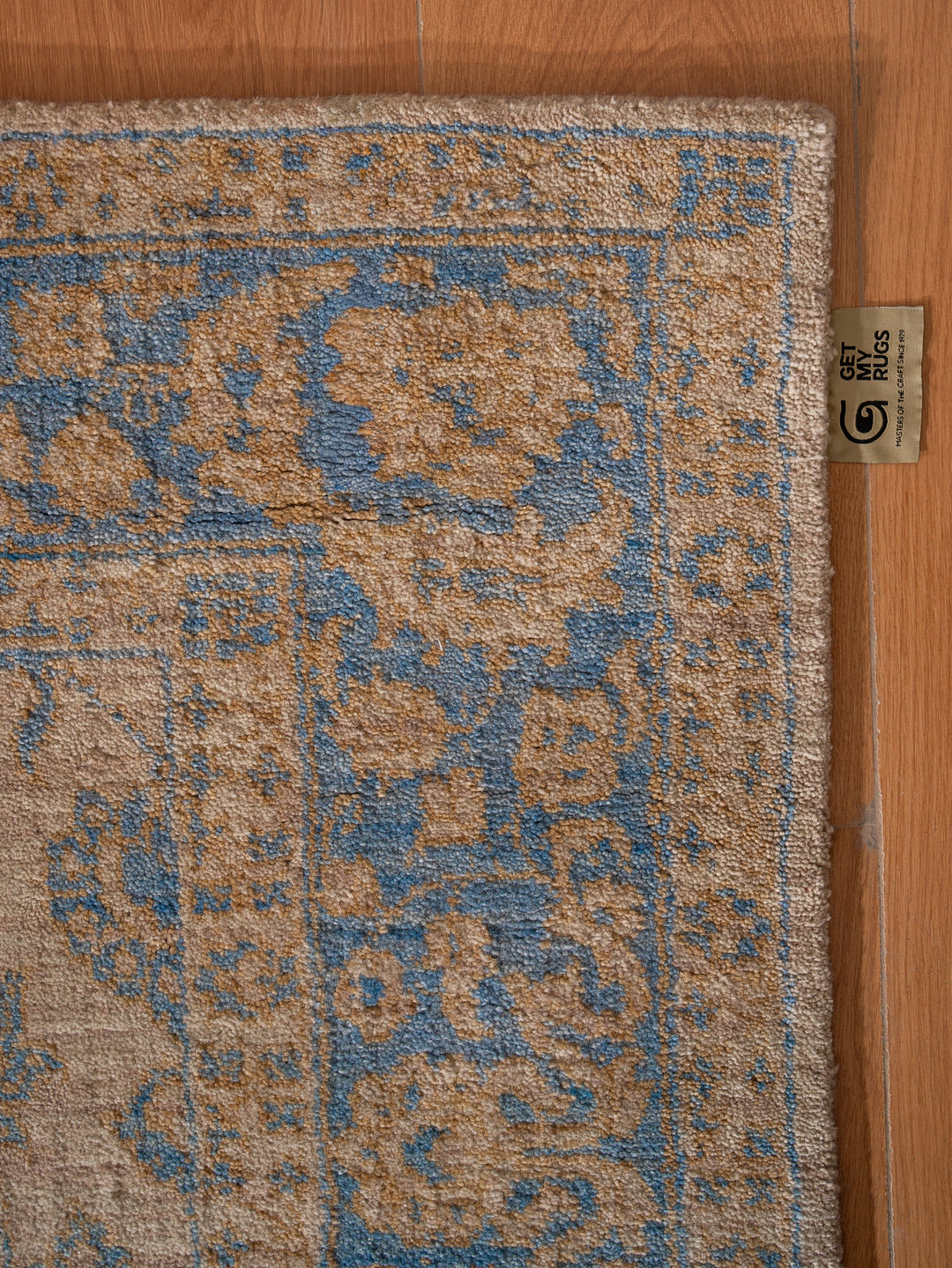 Beige Blue Classic Oriental Hand-Knotted Wool Rug