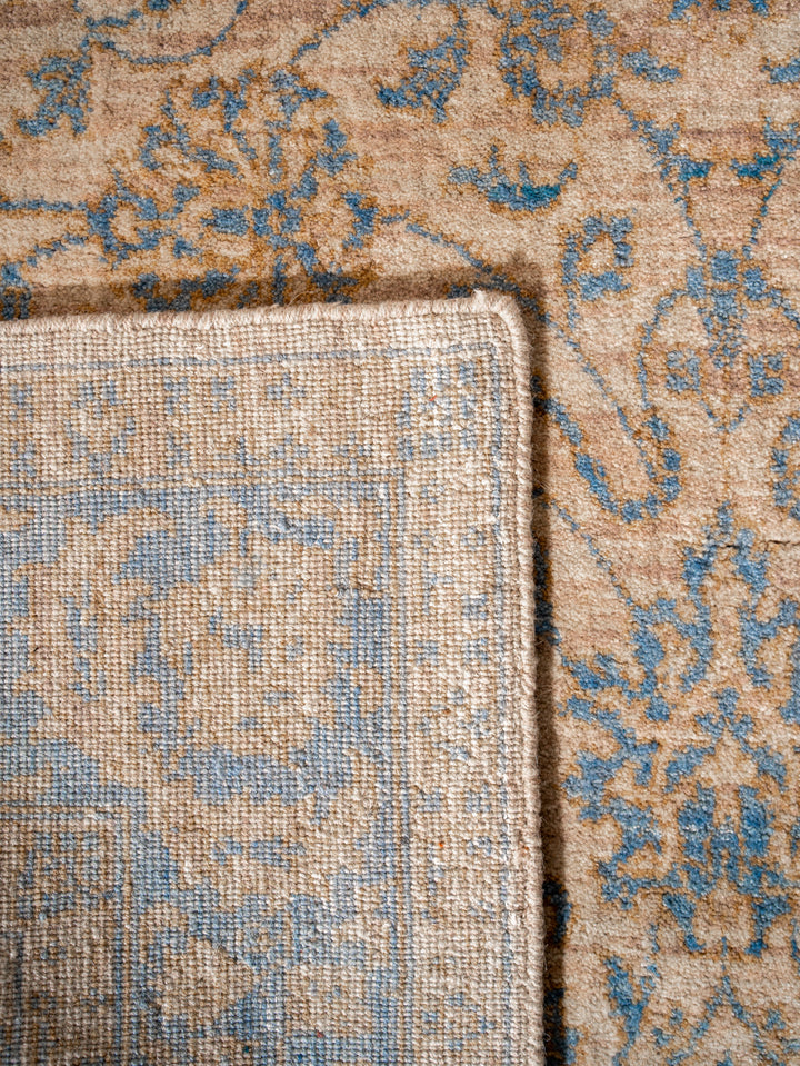 Beige Blue Classic Oriental Hand-Knotted Wool Rug