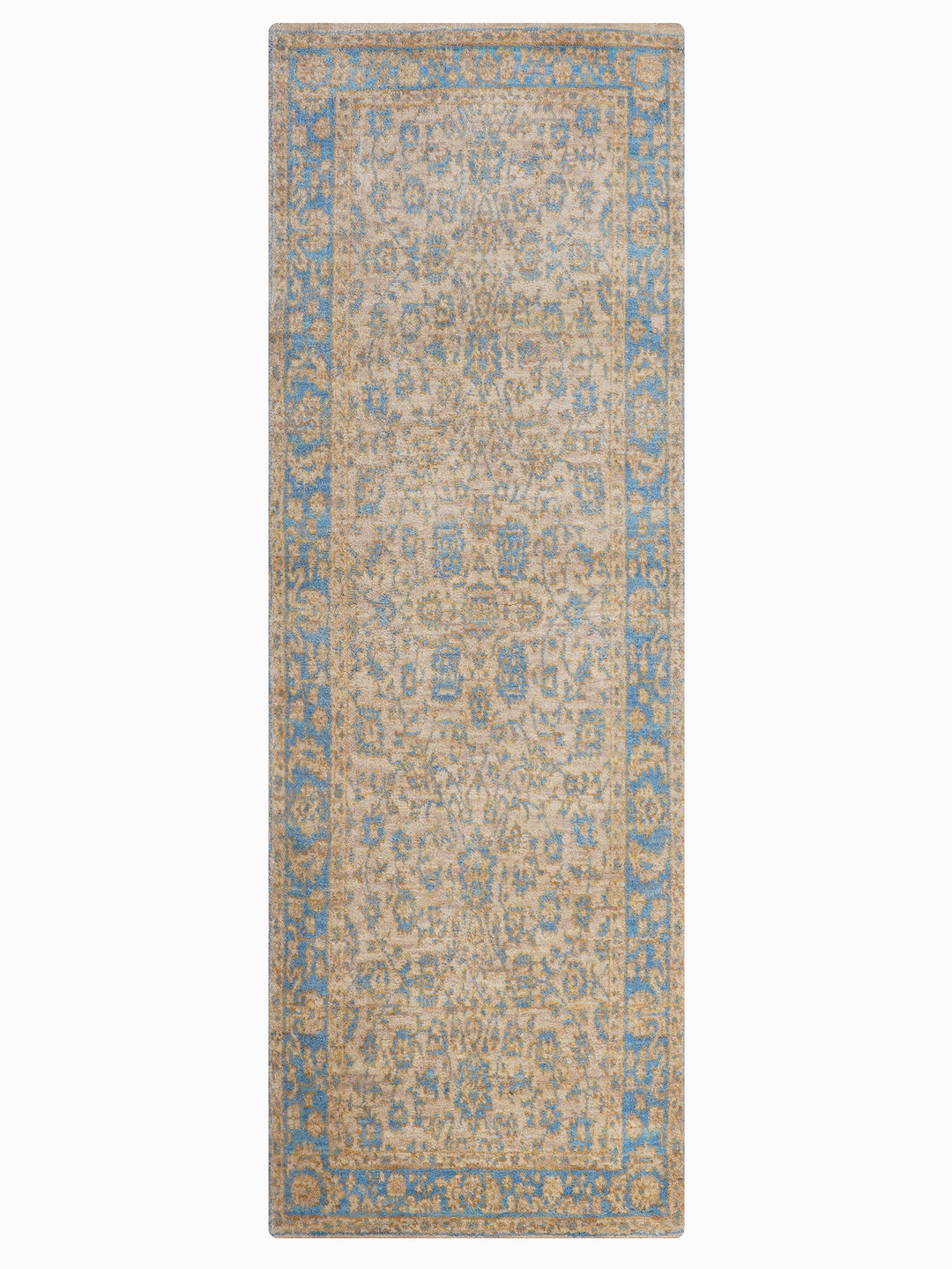 Beige Blue Classic Oriental Hand-Knotted Wool Rug