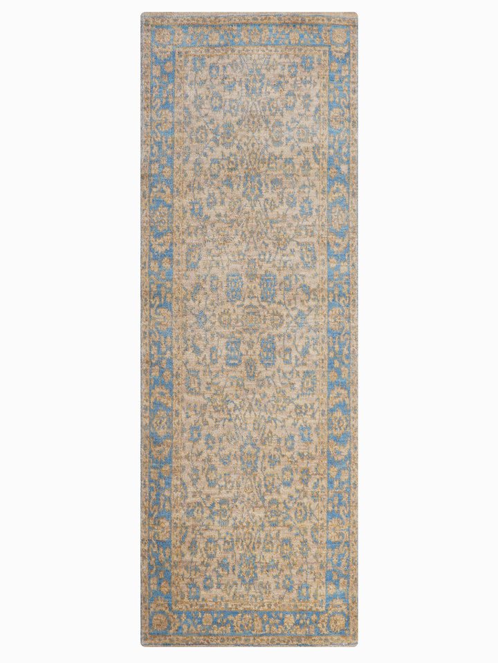 Beige Blue Classic Oriental Hand-Knotted Wool Rug