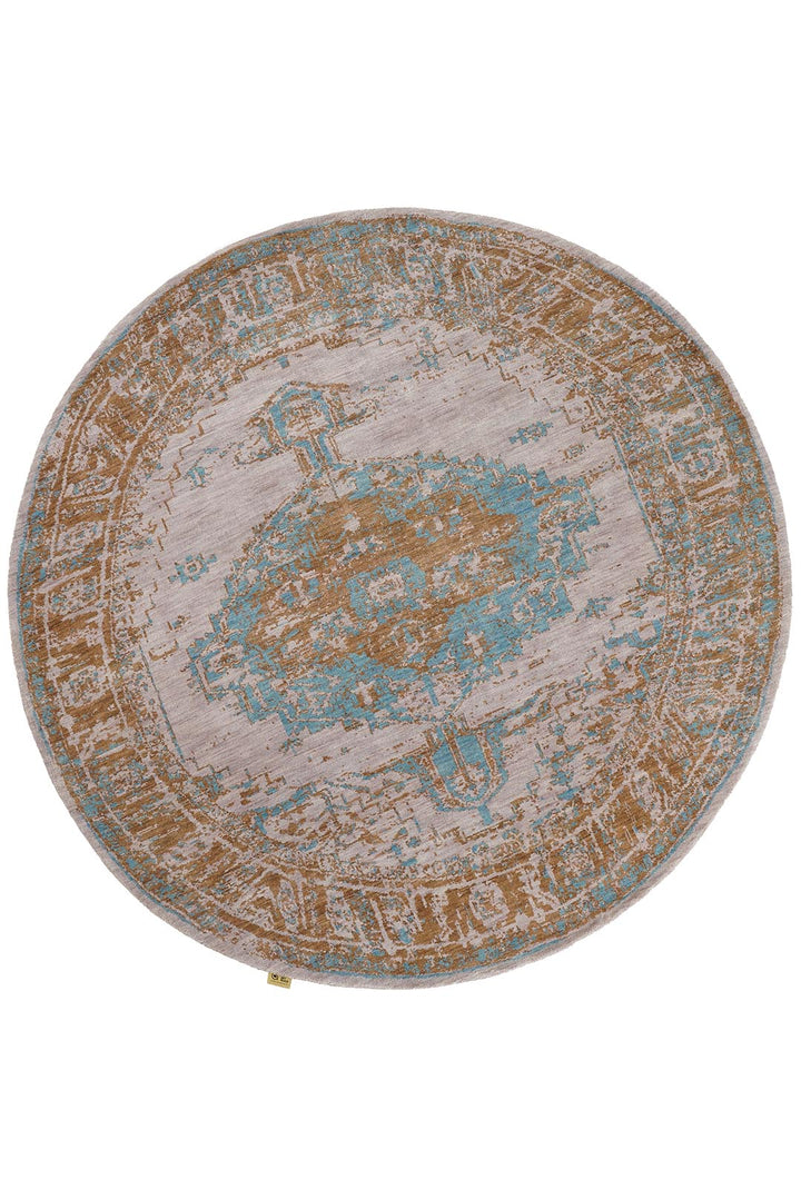 Beige Gold Distressed Oriental Hand-Knotted Wool Rug