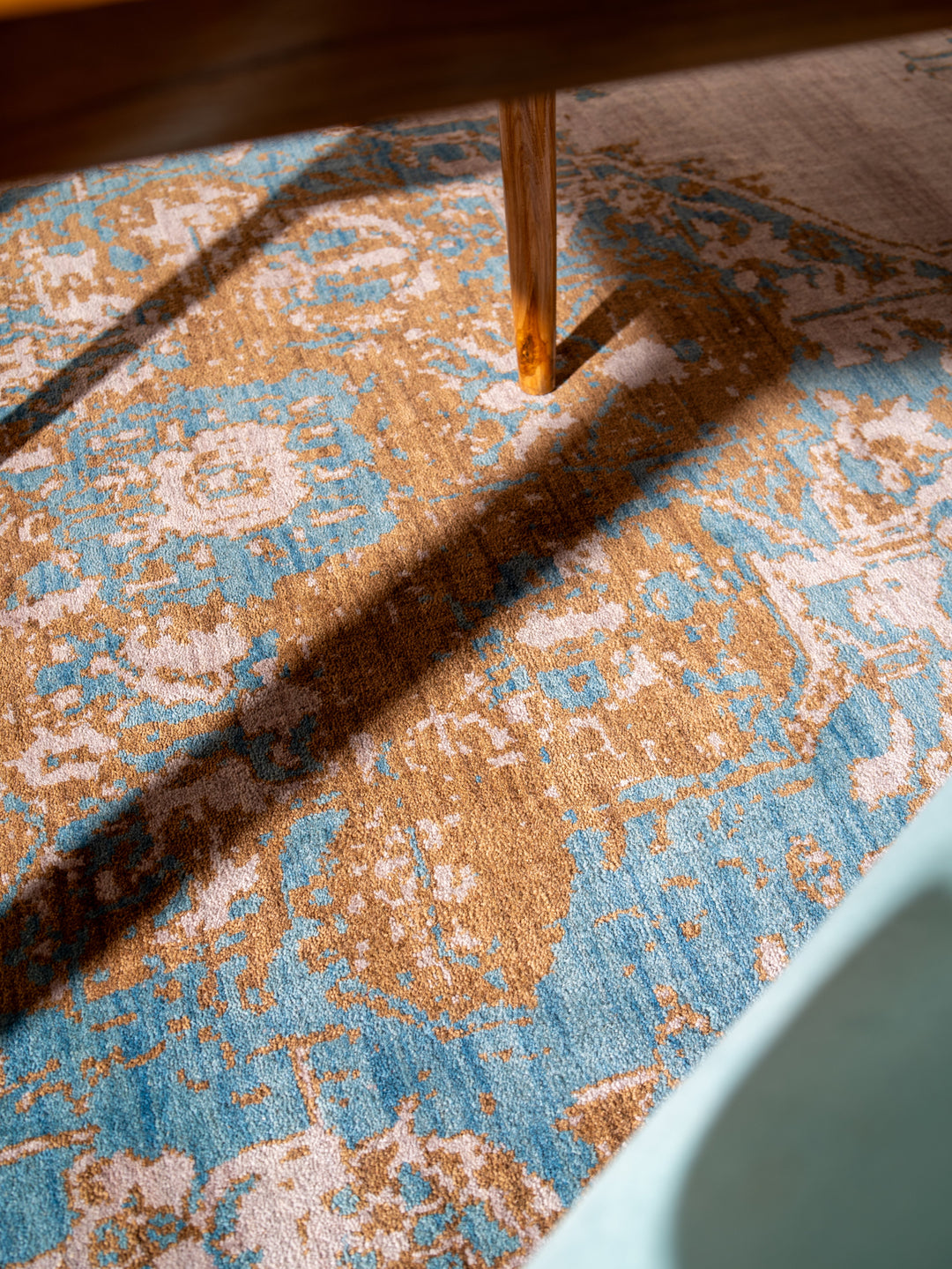 Beige Gold Distressed Oriental Hand-Knotted Wool Rug