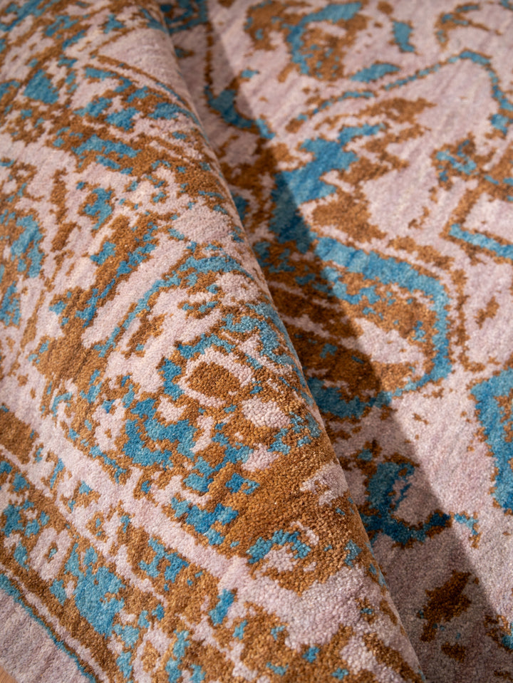 Beige Gold Distressed Oriental Hand-Knotted Wool Rug