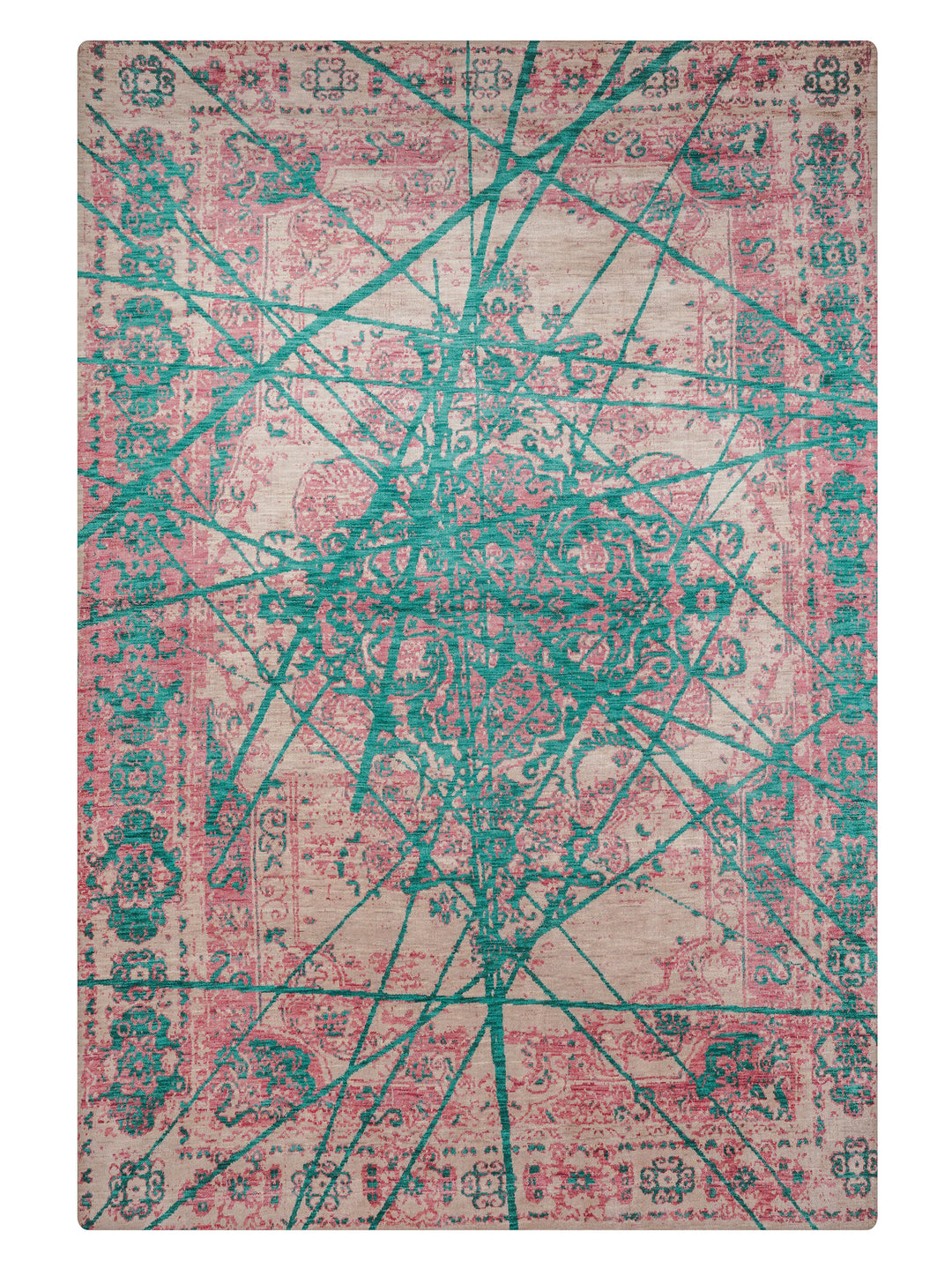 Beige Distressed Oriental Hand-Knotted Wool Rug