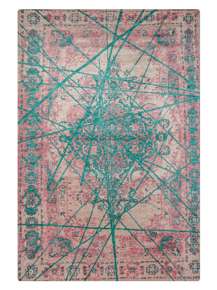 Beige Distressed Oriental Hand-Knotted Wool Rug